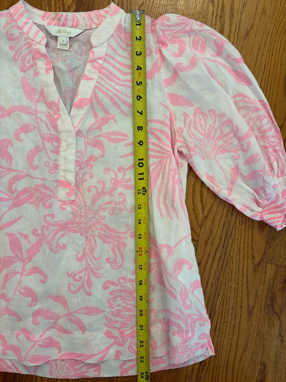 Lilly Pulitzer Mialeigh 100% Linen Top Pink White Floral Resortwear Preppy